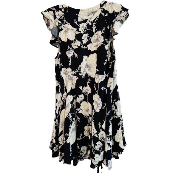Free People Black Wrap Dress with Cream Floral Print Ruffled Mini Dress size XS - Picture 2 of 9